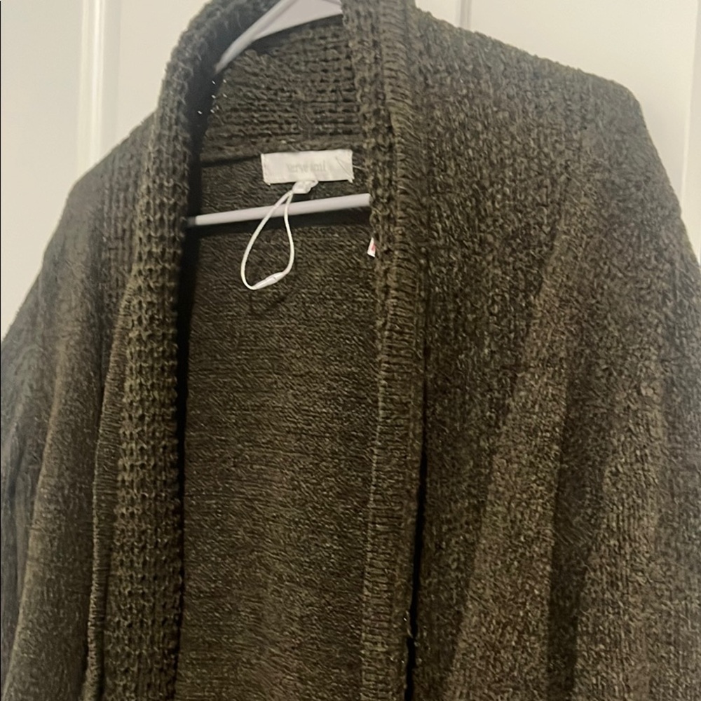 Verve Ami Green Open Front Cardigan Sweater - Picture 3 of 4